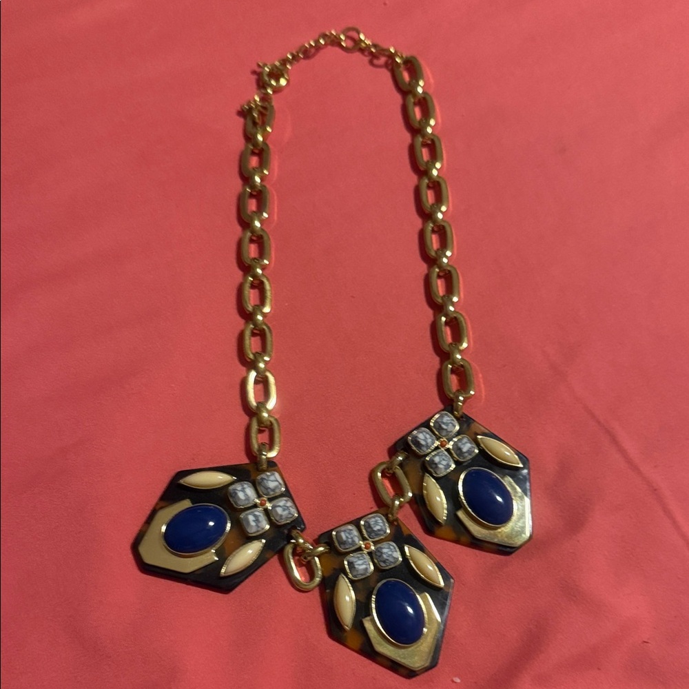 Elegant Gold and Blue Statement Necklace